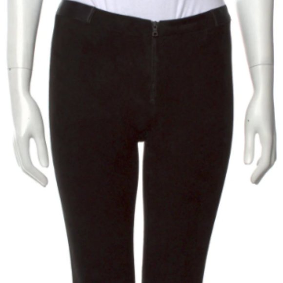BLACK  ALICE + OLIVIA Lamb Suede Leather Skinny Leg Pants XS 0 - Picture 1 of 3